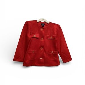 New York & Company Red Collarless Boxy Blazer Jacket